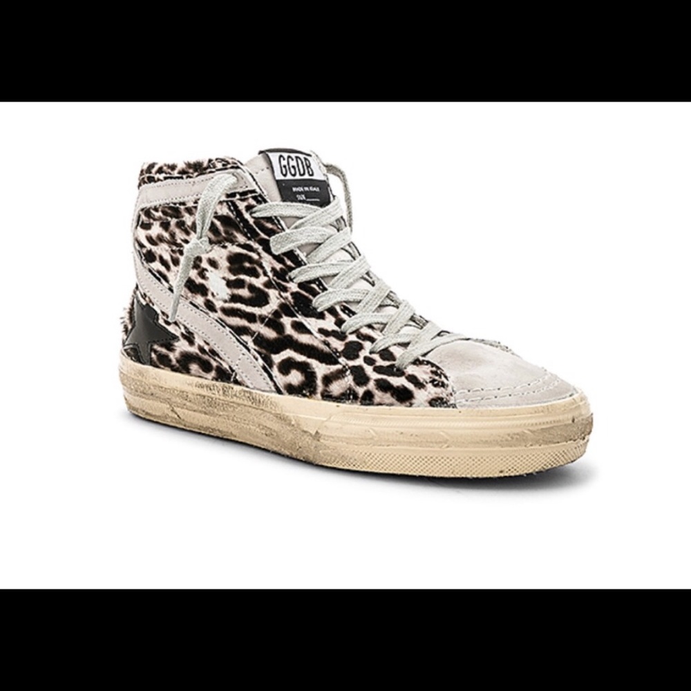 Golden Goose leopard pony hair high tops